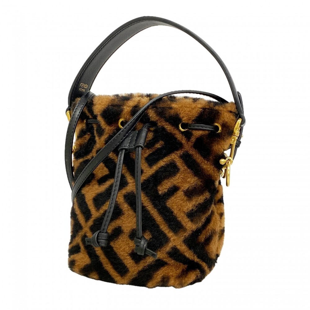 Fendi Zucca Montresor Fur Handbag Brown Black Bag